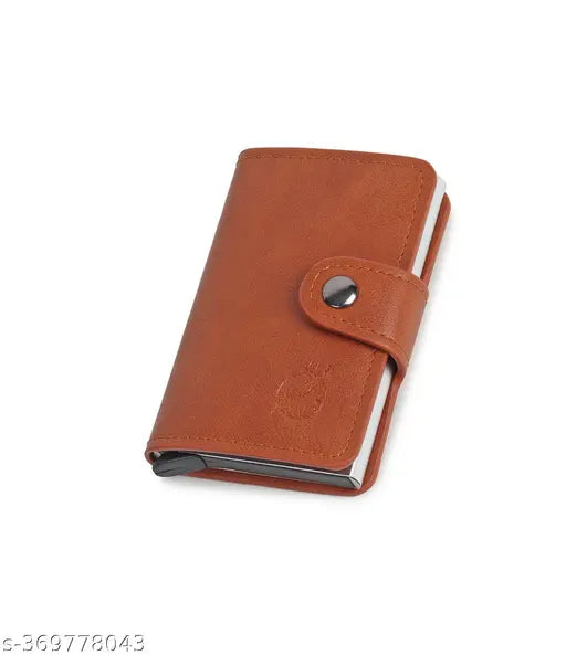 Brown PU Aluminum RFID Protected 8 Card Holder, smart design with one click access for secure organization of debit/credit cards