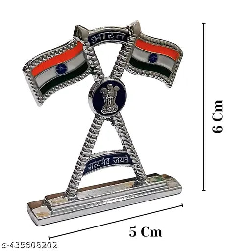Silver national flag metal showpiece for car dashboard, office, home decor, or return gifts - Indian origin