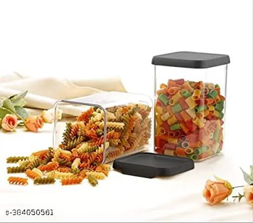 Unbreakable black air tight square plastic grocery container set of 12, 1100ml