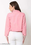 Pink denim women's jacket from New Classic Enterprises, long sleeves, solid pattern, India-origin