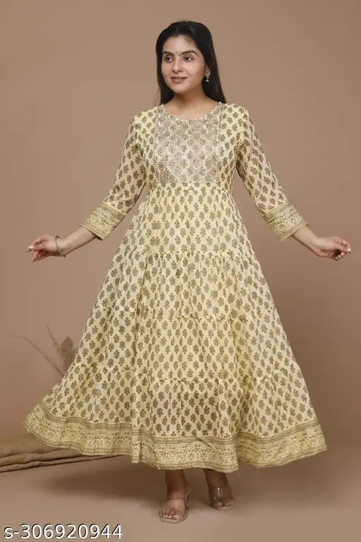 Cotton blend printed combo three-quarter sleeve Banita Superior Kurtis, Indian ethnic wear laid embroidery