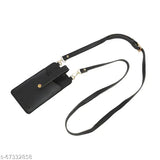 Black spade black polyurethane structured sling bag with mobile pouch