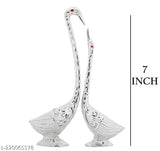 Silver metal swan love bird couple showpiece statue, 5x6x17cm