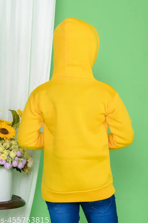 Yellow wool sweatshirt hoodies sweater for kids, printed design on display, soft cotton lining, ideal for special occasions, sizes 4-5 years to 7-8 years, Indian kids wear brand