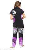 Flower print satin night suit for women/girls, new fashion from Fomti Creation with short sleeves and matching pyjamas bottom