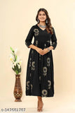 Black women's floral print viscose rayon Angrakha kurta with three-quarter sleeves, featuring intricate printed combo. S, M, L, XXL available. Indian origin