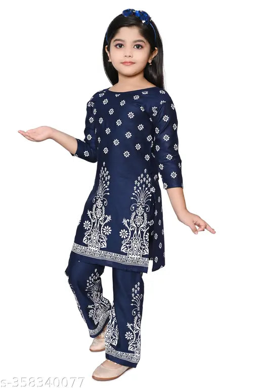 Ethnic Rayon Kurta Palazzo Set, printed design with three-quarter sleeves, for kids aged 4-7 years, Indian origin