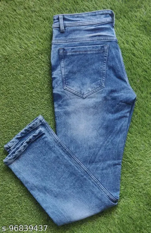 Navy blue denim slim fit AB Cotton men's jeans from CTTN, solid pattern and regular fit