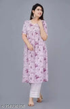 Purple rayon Alia cut kurti with floral print, short sleeves, ideal for women's fashion