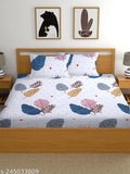King-sized 200 TC cotton elastic fitted double bedsheet with 2 pillow covers, botanical print, ideal for summer, adults, and India-made comfort