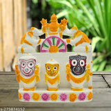 Elegant marble statue set of Lord Jagannath, Balaram, and Subhadra for Navratri Puja - Handcrafted Indian idol set, 11cm L x 12.5cm H x 2.5cm B