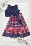 Embroidered cotton silk crop top & taffeta silk lehenga for girls 2-8 years, Indian bandhni style with sleeveless design