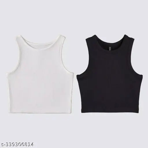 Cotton ribbed sleeveless crop tank tops (pack of 2), versatile and trendy women's fashion in slim fit