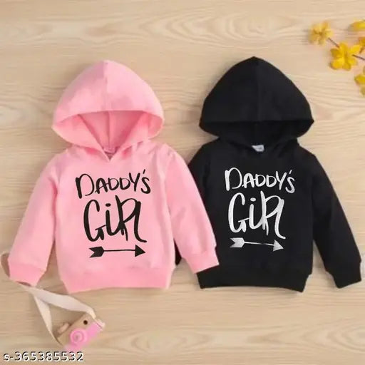 Pink & Black Combo Infant Winters Hoodie Sweatshirt with Daddys Girl Print, soft poly cotton, long sleeves, hooded neck, fleece inside. Casual & stylish baby clothes for daily wear or parties