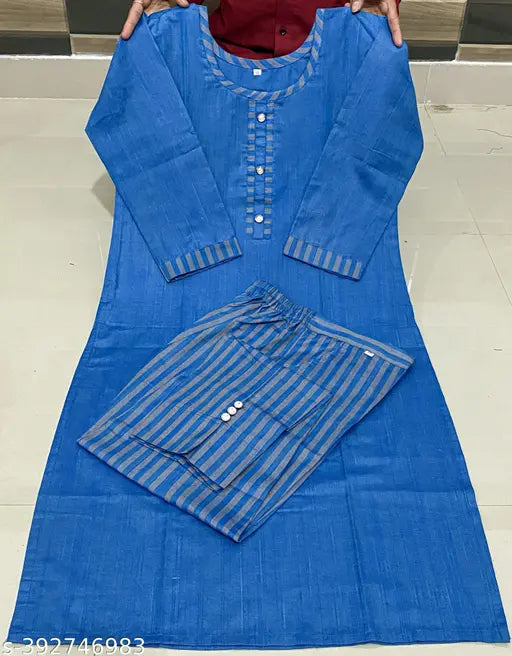 Blue women's kurta set with matching pants
