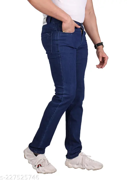 Dark blue denim RIGBONE men's solid jeans, slim fit with comfort in sizes 30-40