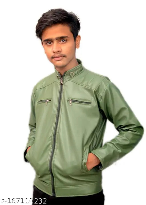 Green jacket, casual style, zip closure