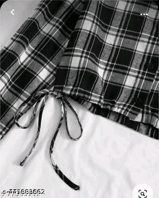 Stylish cotton long-sleeved checked shirt for women, size XS to XL, India origin