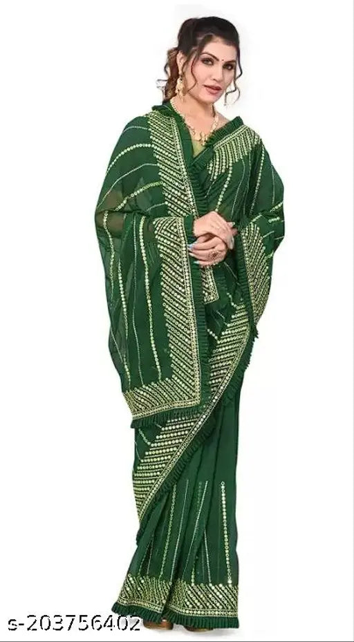 Exquisite green and gold traditional saree with intricate 9mm Cpallu sequence embroidery, featuring resplendent pallu and border work, perfect for special occasions
