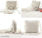 Crochet macramé cotton beach purse with tassels, crocheted straw shoulder bag, bohemian women's handwoven purse