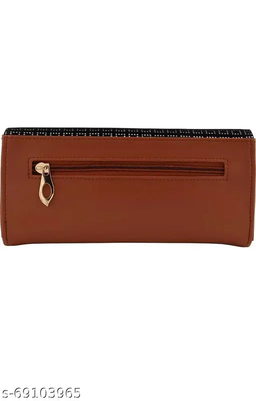Women's faux leather wallet with four card pockets, peacock tan color
