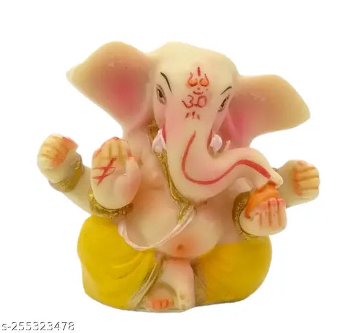 White poly marble Mini Lord Ganesh statue, 6cm high for car dashboard