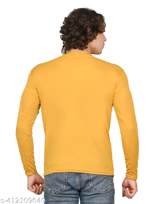 Sea green and mustard yellow long-sleeve polyester t-shirt for men and boys, versatile design, slim fit, breathable fabric