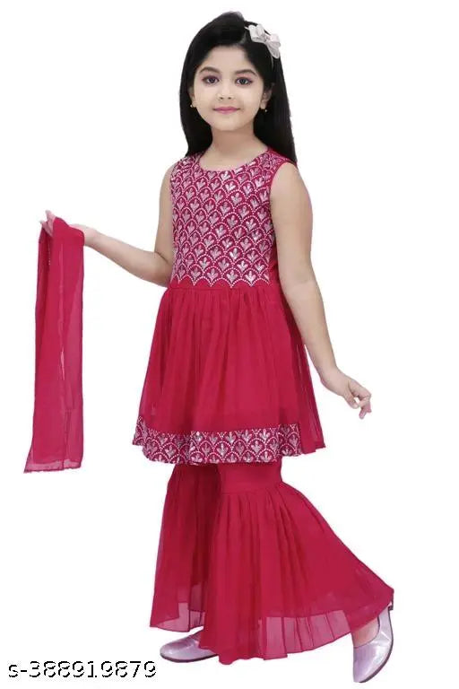 Georgette and acrylic girls Sharara set, traditional Indian ethnic wear for festivals and weddings