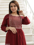 Rara Handicrafts Women's Rayon Regular Kurta with beautiful embroidery - Indian, calf-length, casual, adult rayon two-tone kurta with palazzos and 3/4 sleeves for easy wash, regular fit