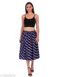 Blue polyester mid calf length women's skirt with white floral and blue heart print, white waist belt