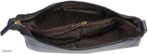 Trendy brown crock sling bag, black zip closure
