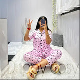 Heart print silk-blend ladies night suit, luxurious and comfortable sleepwear for women, available in M, L, XL, XXL sizes