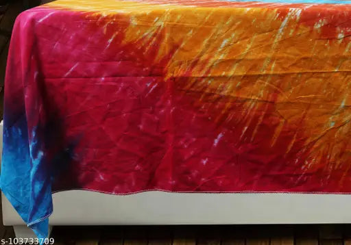Handmade abstract tie and dye king size pure cotton bedsheet with 2 stitched pillow covers, suitable for summer and breathable comfort
