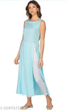 Linen-cotton lurex sleeveless kurta with side slit, vibrant Indian traditional party wear for women S-XXXL