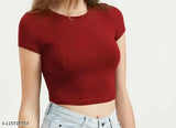 Maroon solid cotton crop top for stylish look, soft and breathable for all-day comfort