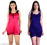 Red satin combo top & shorts set (red, royal blue) - high-quality satin nightwear for women by Dream Night Brand, perfect for special occasions or everyday comfort