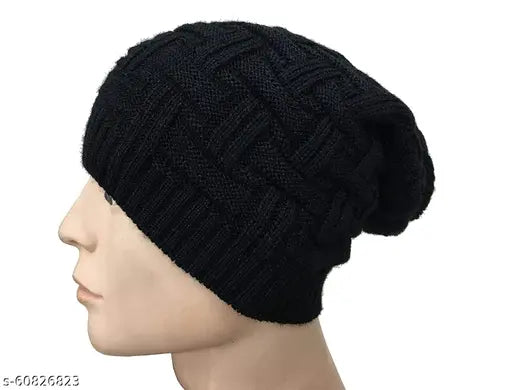 Black and Grey Woolen Beanie Cap & Monkey Cap Combo, stylish cold-weather headwear for men