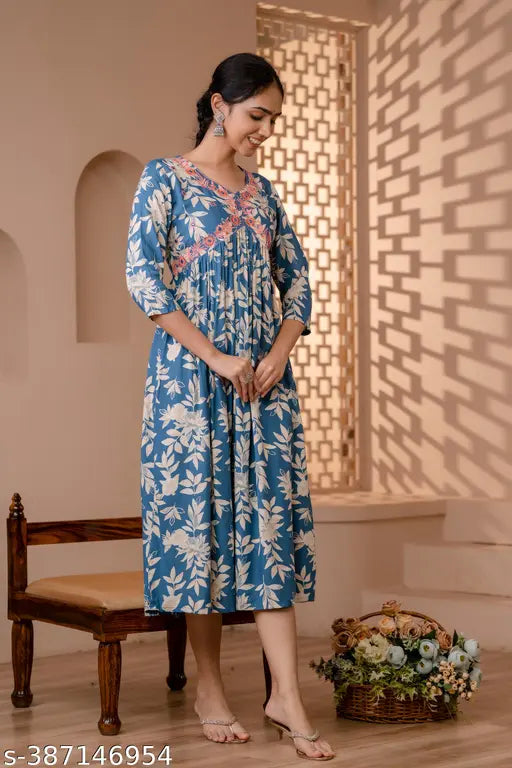 Embroidered rayon Anarkali kurti in printed combo, S36M38L40XL42XXL443XL464XL485XL for women, India origin