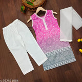 Ethnic Bandhni Print Cotton Kurta Pant Set with Dupatta, vibrant Indian attire for girls aged 6-14 years