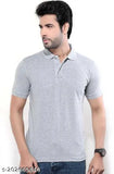 Grey cotton blend men's regular fit short sleeve polo t-shirt, durable stitching for all seasons