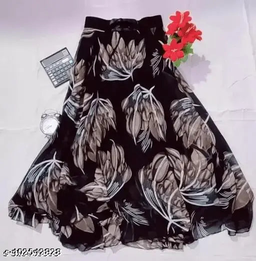 Flowery maxi skirt, long length, black background