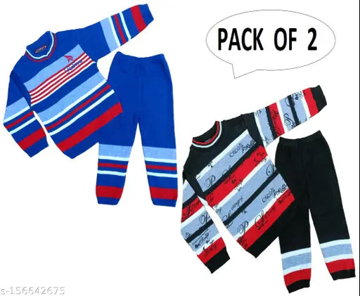 Wool fleece print Ruaa Fashion kids sweatshirt & pants set (pack of 2) - winter warm for baby boys, bold colors & cozy comfort