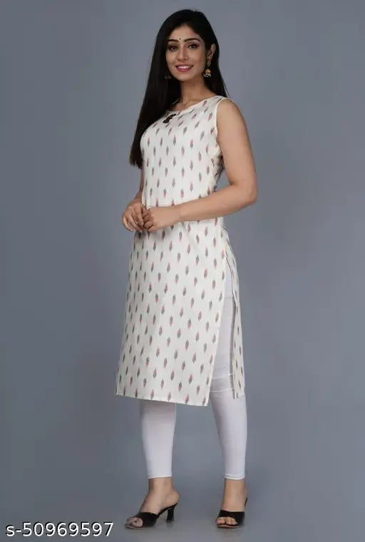 Vibrant rayon Aishani Voguish sleeveless kurti, XL (42in bust), Indian hand-block printed dress