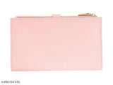 Solid pink wallet, leather material, 6 card slots
