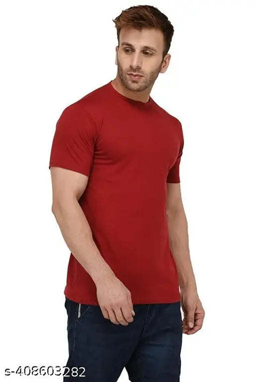 Men's solid polyester t-shirt, short sleeves, size S - 38 inches chest. Quality 100% cotton tee from India