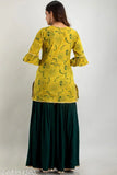 Green and yellow designer kurta set with lehenga skirt