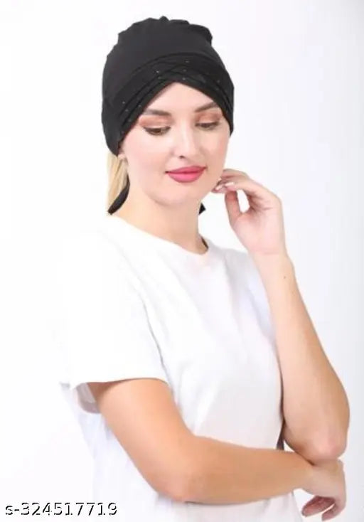 Black hijab cap, fancy design, combo pack of three