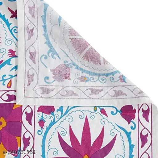 White printed cotton flat sheets, superfine floral, perfect for summer, adult double queen set from India (200 thread count, 2 pillow covers)