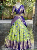 Traditional silk blend lehenga-choli with dupatta, solid floral stitch in unstitched form for girls' ethnic wear. One size (Free Size: Lehenga waist 44in, Lehenga length 44in, Dupatta length 2.25in), India origin