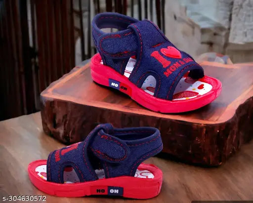 Navy blue and red breathable sandals with whistle feature for children